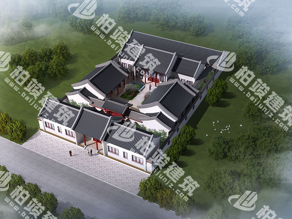 農(nóng)村自建四合院設(shè)計(jì)圖，三進(jìn)院落，占地1292㎡，內(nèi)部15室