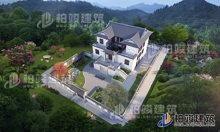 農(nóng)村自建一進(jìn)三層四合院設(shè)計(jì)圖，帶地下酒窖、車庫(kù)、天井、庭院園林