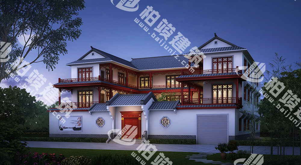 一進(jìn)三層新古典風(fēng)格四合院設(shè)計(jì)圖，13室7廳12衛(wèi)，帶電梯、車(chē)庫(kù)