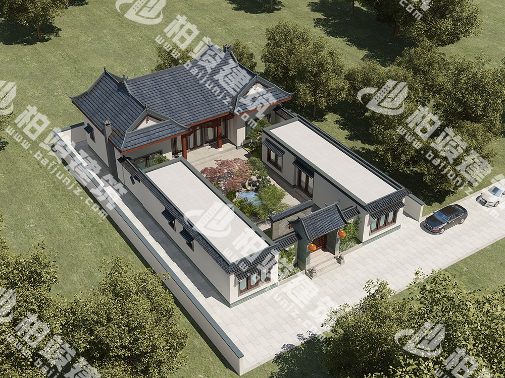 農(nóng)村自建四合院設(shè)計(jì)圖，中式庭院帶池，五臥室設(shè)計(jì)