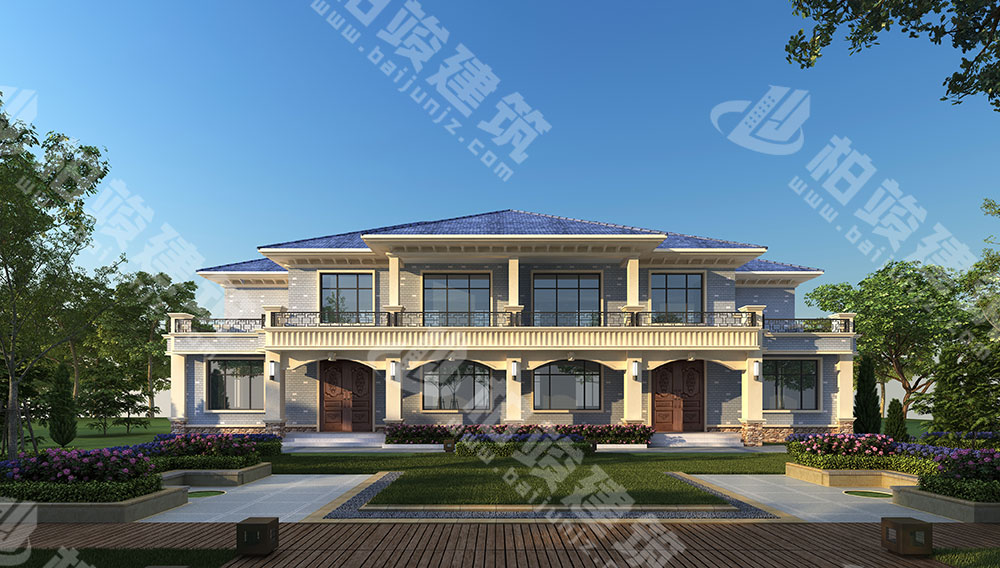 農(nóng)村自建二層雙拼別墅，磚混結(jié)構(gòu)，簡(jiǎn)歐風(fēng)格，戶(hù)型通透，布局合理