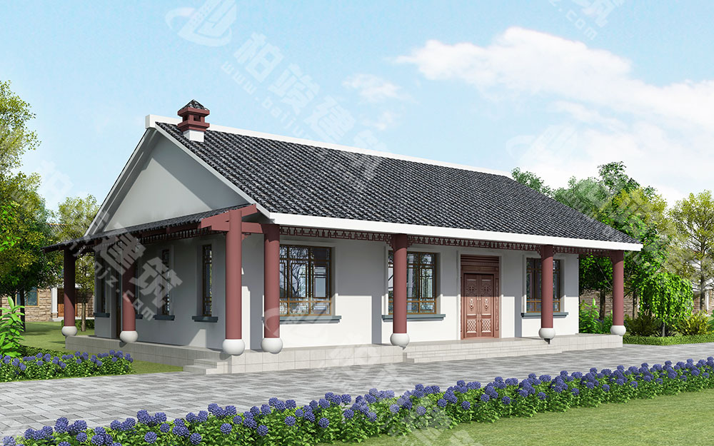 農(nóng)村自建一層新中式別墅，內(nèi)部四室，帶火炕、柴火灶、壁爐