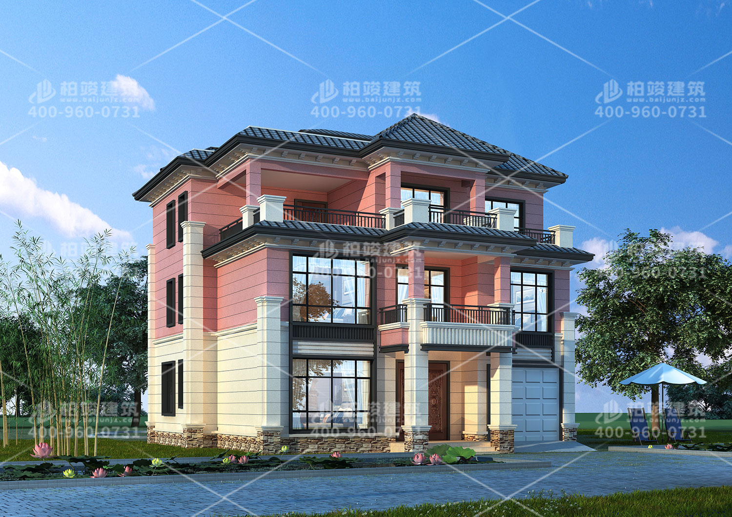 三層自建別墅設(shè)計(jì)圖，帶陽臺(tái)欣賞夜晚的美麗。