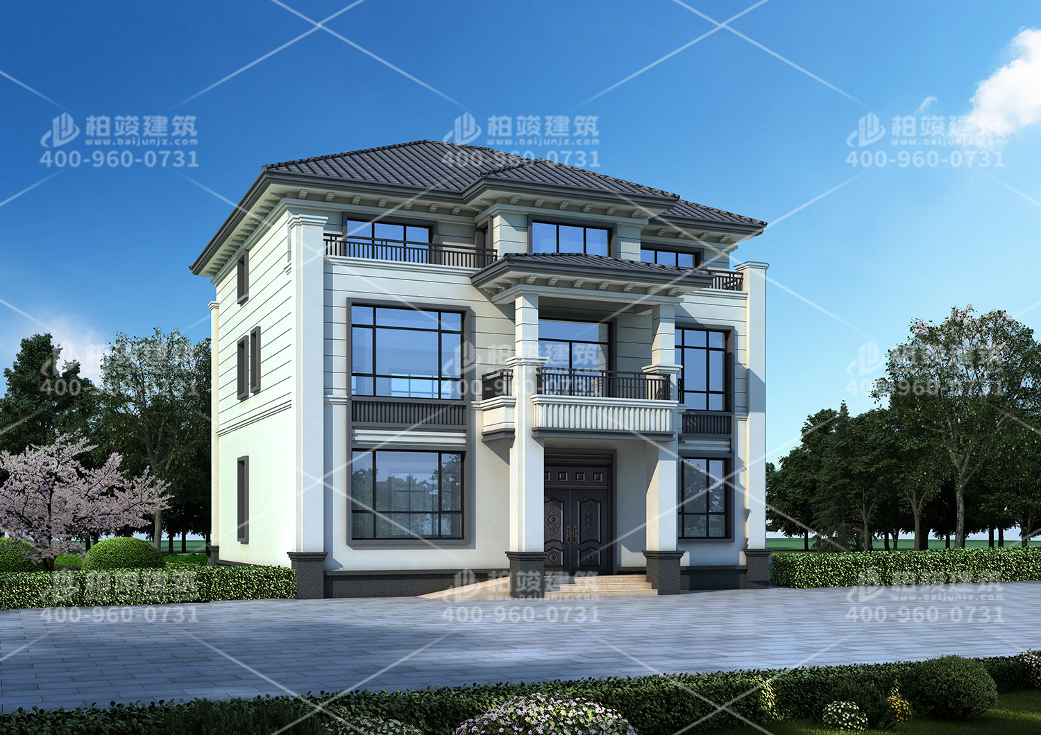 雙拼自建房設(shè)計(jì)圖，帶小車庫方便停車。