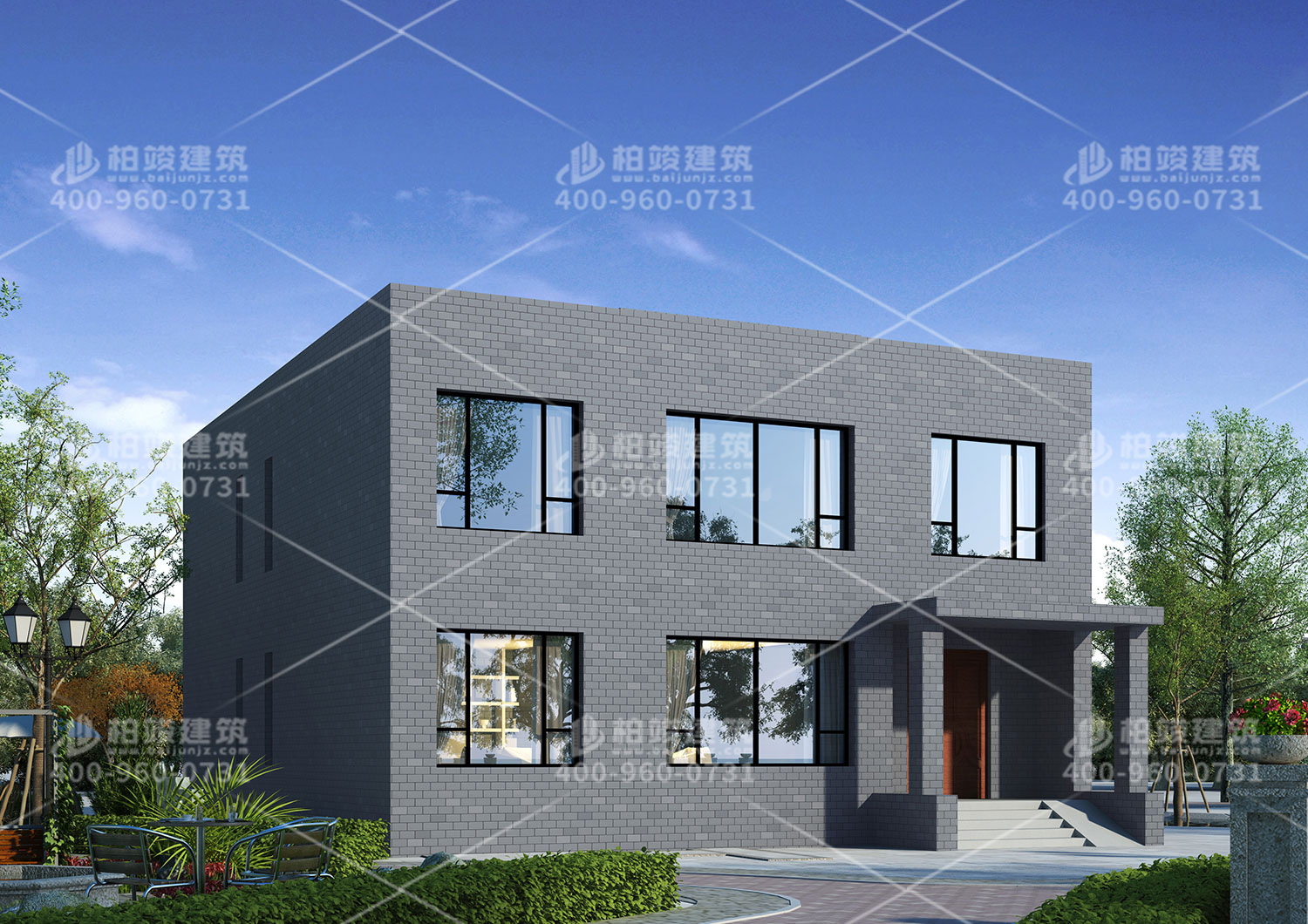 二層豪華別墅設(shè)計(jì)，平房頂設(shè)計(jì)。