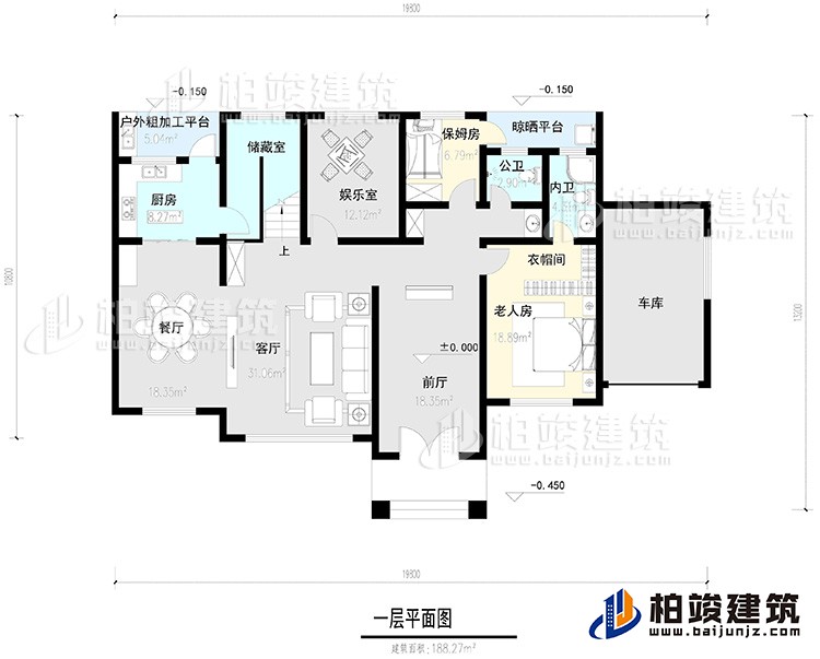 一層：2臥室，公衛(wèi)，健身房，2露臺。