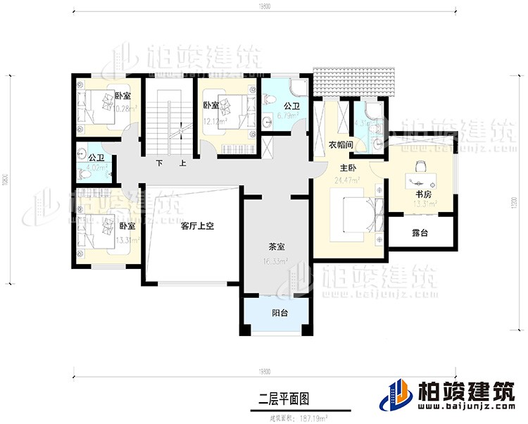 二層：4臥室，陽臺，露臺 ，衣帽間，書房，內(nèi)衛(wèi)，公衛(wèi) ，茶室