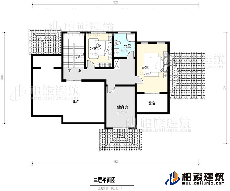 三層：2臥室，公衛(wèi)，健身房，2露臺。