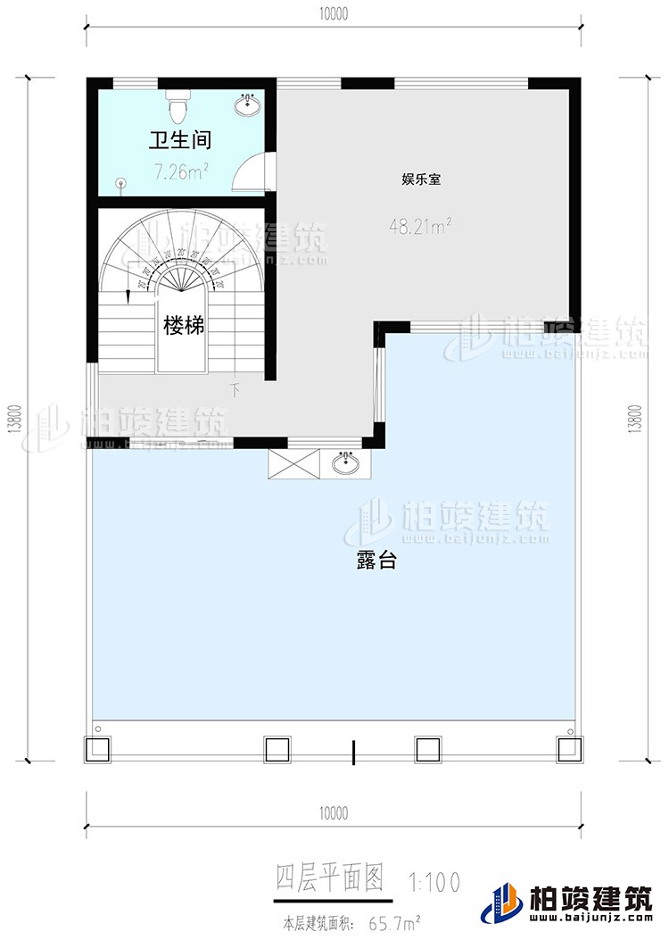 四層:娛樂室，公衛(wèi)，樓梯，露臺(tái)