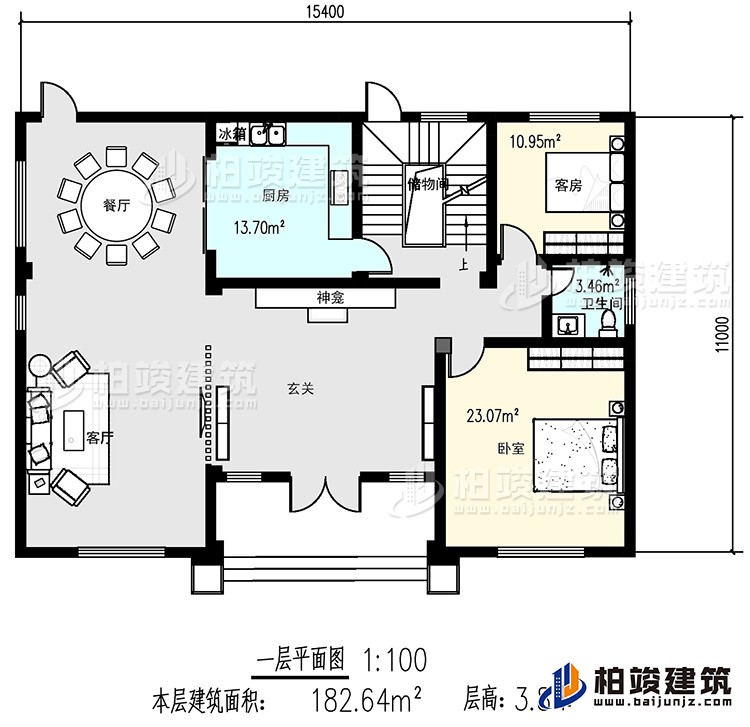 一層：客廳，2臥室，廚房，餐廳，衛(wèi)生間，儲(chǔ)物間