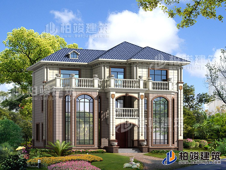 占地190平客廳挑高三層樓房設(shè)計圖，復(fù)式結(jié)構(gòu)BZ364-簡歐風(fēng)格