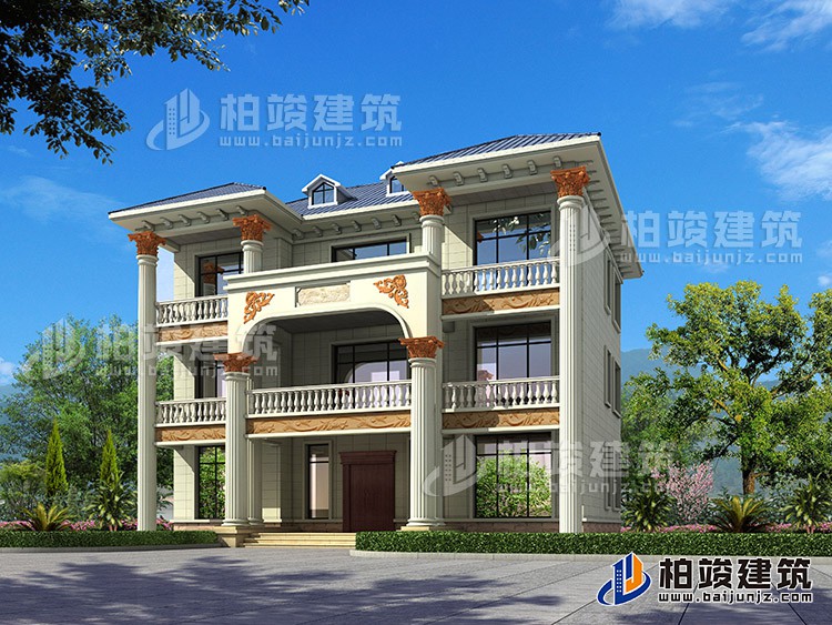 新農(nóng)村私人三層別墅建筑設(shè)計(jì)施工圖，全套別墅設(shè)計(jì)圖紙BZ372-簡(jiǎn)歐風(fēng)格