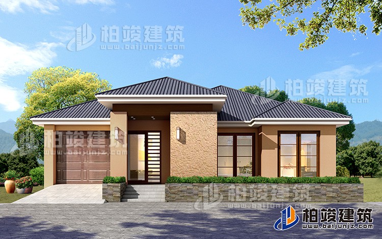 一層鄉(xiāng)村別墅設(shè)計(jì)戶型圖，占地200平左右，外觀很時(shí)尚BZ113-簡(jiǎn)歐風(fēng)格