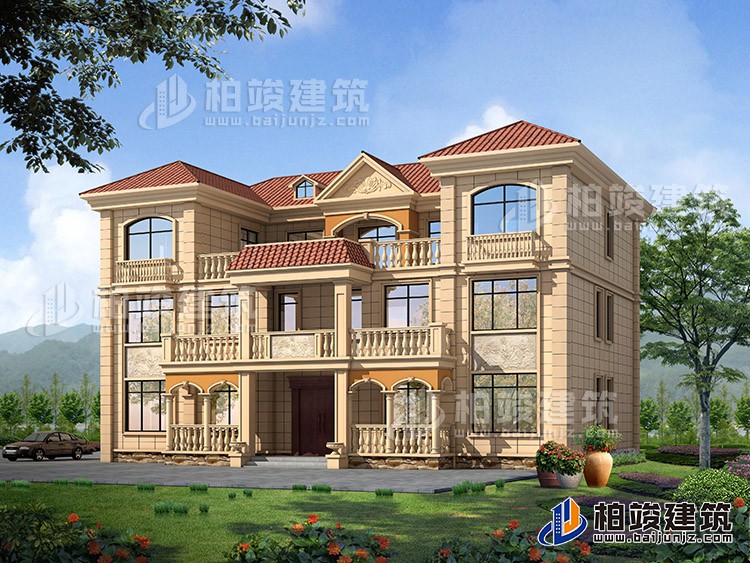 三層雙拼農(nóng)村房屋設(shè)計(jì)圖紙，全套施工圖及效果圖BZ383-簡(jiǎn)歐風(fēng)格