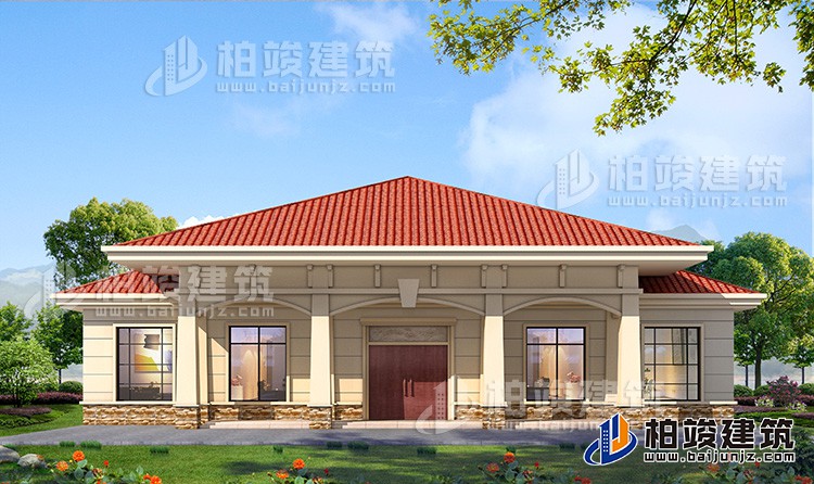 農(nóng)村20萬自建一層平房設(shè)計圖，占地面積280平米BZ114-簡歐風(fēng)格