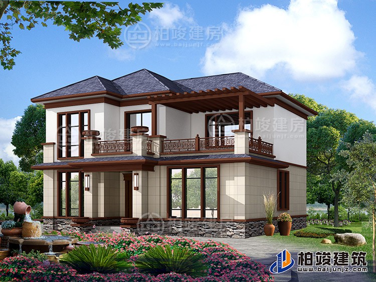 2019新款農(nóng)村20萬元二層小樓圖，占地140平米左右BZ288-新中式風(fēng)格