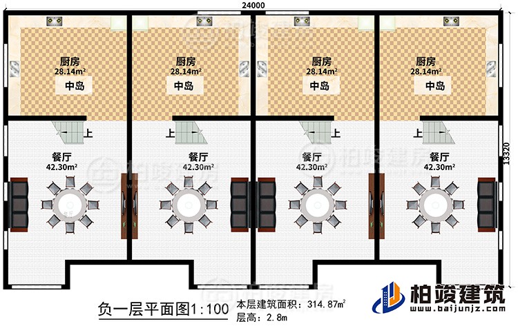 地下室：4廚房、4中島、4餐廳