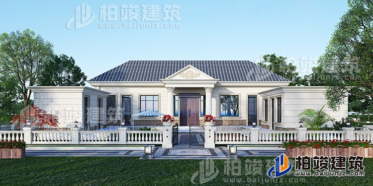 農(nóng)村蓋房設(shè)計(jì)大全一層房子的設(shè)計(jì)圖紙，帶漂亮的小院子BZ116-簡(jiǎn)歐風(fēng)格