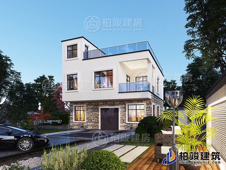 農(nóng)村自建房鄉(xiāng)村超現(xiàn)代平屋頂二層別墅圖設計方案BZ2511-現(xiàn)代風格