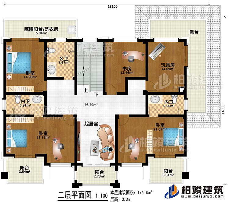 新款農(nóng)村四層別墅設(shè)計(jì)圖紙及效果圖，外立面清新別致BZ412-新中式風(fēng)格