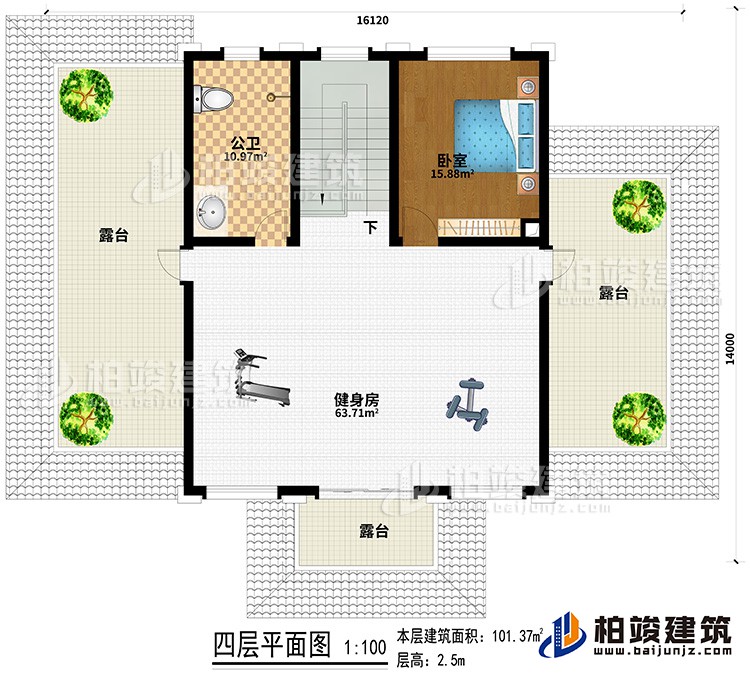 新款農(nóng)村四層別墅設(shè)計(jì)圖紙及效果圖，外立面清新別致BZ412-新中式風(fēng)格