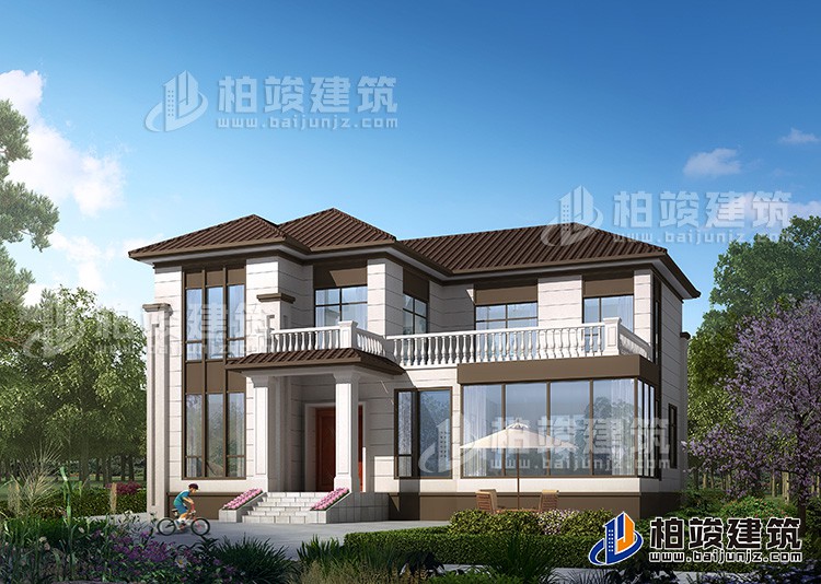農(nóng)村25萬(wàn)別墅款式二層自建房設(shè)計(jì)圖，外觀簡(jiǎn)約大氣BZ2513-簡(jiǎn)歐風(fēng)格