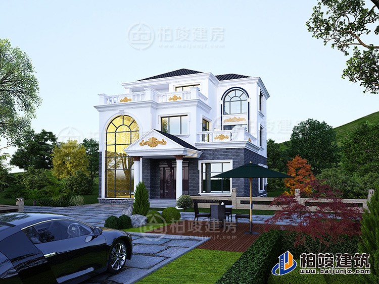 新農(nóng)村私人別墅建筑設(shè)計施工圖，全套三層別墅設(shè)計圖紙BZ3512-簡歐風(fēng)格