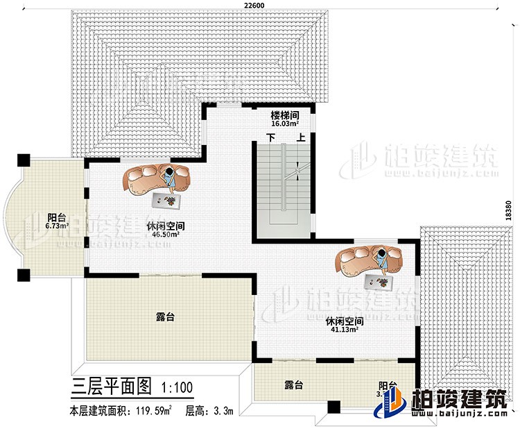 頂層：2休閑空間、2露臺、2陽臺、樓梯間