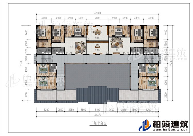 二層：2客廳、2書(shū)畫(huà)室、公衛(wèi)、10臥室、2衣帽間、4內(nèi)衛(wèi)、2露臺(tái)